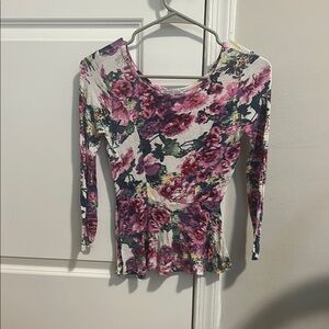 Charlotte Russe Pink and Red Ruffled Peplum Blouse 3/4 Sleeves